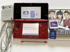 【動作確認済】ニンテンドーNintendo3DS本体 フレアレッド＋逆転裁判6