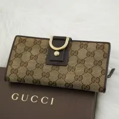 極美品　GUCCI グッチ　長財布　レザー×キャンバス　GG柄　ロゴグラム　茶