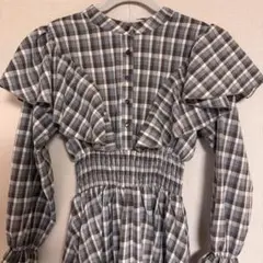 GRL チェック柄フリル袖ワンピース