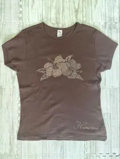 ChelonaラインストーンTシャツM 綿100%ハイビスカス柄のサムネイル