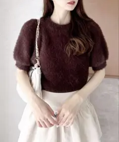 INGNI フェザーヤーン半袖ニット ブラウン