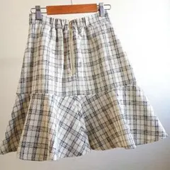 極美品◆evelyn チェックボックス　スカート　アイボリー　白　フレア　S相当