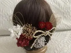 髪飾り　レッド 白 金 C-108 卒業式髪飾り　結婚式髪飾り　前撮り
