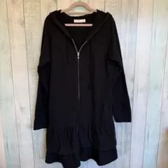 【美品】ピンクハウス 裾段々フリル ロングジップパーカー ブラック 綿100%