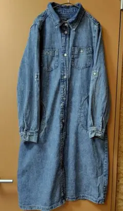 美品デニム長袖ロングワンピースカジュアル系ナチュラル系コーデシャツワンピ可愛い服