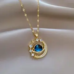 月と星のデザインキラキラ ネックレス ペンダント ジルコニア アクセサリー