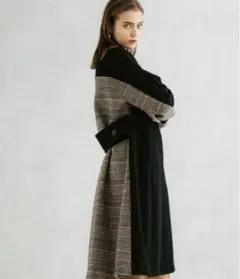 UNITED TOKYO バックチェックフレアコート　ブラック