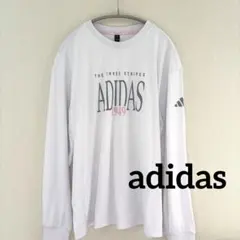 アディダス adidas 長袖　白ロンT ロゴプリント ジム スポーツ XL