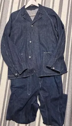 コモリ　デニムワークジャケット　ベルテッドデニムパンツセットアップ（ネイビー）