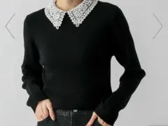 は*こ様 レースカラー黒ニットセーター