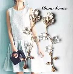 No.168*ランダムビジュー　カットガラス　薔薇チャーム　ピアス　イヤリング