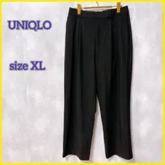 【UNIQLO】 ユニクロ (XL) タックワイドパンツ/丈長め 黒 メンズ