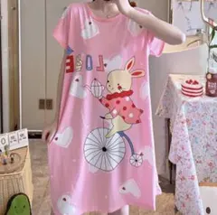 9621ゆったり部屋着カジュアルパジャマ夏寝間着妊婦半袖ルームウェアワンピース