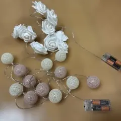 白バラ　　ラタンボール　LEDライトのサムネイル