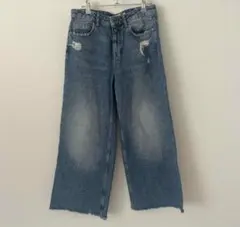 ZARA BASIC デニム ワイドパンツ カットオフ