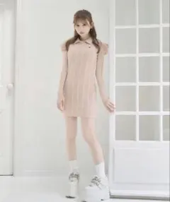 ミシェルマカロン ケーブルプリーツニットワンピ XS ピンク - メルカリ