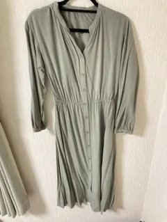 【GLOBAL WORK】さらさらリラックスVネックワンピース／カーキ