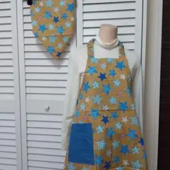♣星柄子供用エプロン＆三角巾　１３０〜１４０ⅽⅿ