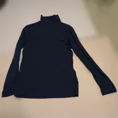 H197 ネイビー ドット柄 タートルネック 長袖 M