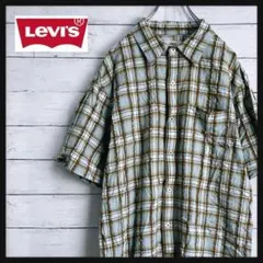 Levi's リーバイス　半袖シャツ　水色　チェック　Mのサムネイル