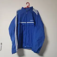 adidas ナイロンジャケット 青 ストライプ