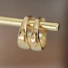 ム*♪様 高品質 5Aダイヤ 星が輝く フープピアス K18コーティング ゴール