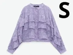 ZARA ザラ 花柄 フラワー柄 プリントシャツ フリルブラウス パープル 紫
