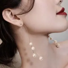 パール ピアス 結婚式 ブライダル ３連 ロング 上品 華奢 揺れる ゴールド