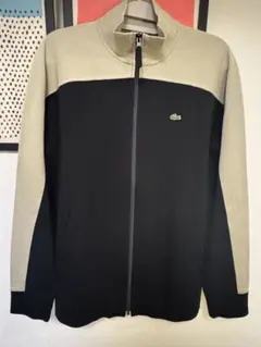ルメール期　LACOSTE フルジップニットセーター 黒/ベージュ