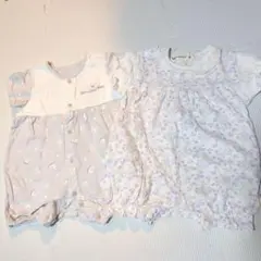 木馬柄 花柄 コットンロンパース 60　2点セット