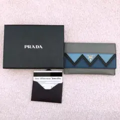 レア PRADA プラダ カードケース グレー×ブルー 1MC004 Gカード〇