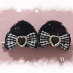 ♡もこふわ猫耳ヘアクリップ 黒リボン♡ 量産型 地雷系 推し活 ヘアメ 7