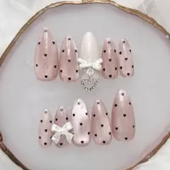 206♡ ネイルチップ ワンホン フレンチガーリー マグネット　冬ネイル リボン