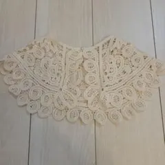 アイボリー レース つけ襟 パールボタン