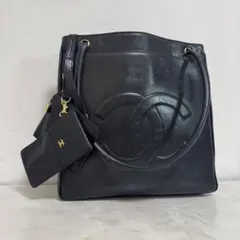 鑑定済 CHANEL キャビアスキン トートバッグ 2番台 フォンケースポーチ 