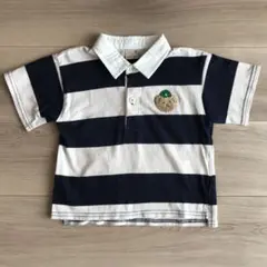petit main ポロシャツ 80 トップス ネイビー ボーダー くま