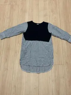 キッズ　ストライプと黒の長袖カットソー