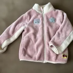 フリースジャケット ピンク 100cm~ 猫と星のワッペン付き