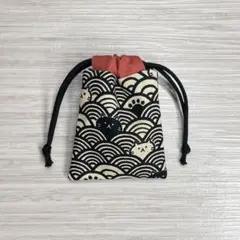ミニ巾着 お守り袋 ねこ柄 小物入れ 印鑑袋 リップポーチ ☆ ハンドメイド