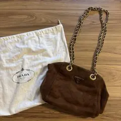 PRADA プラダ　チェーンバッグ ショルダーバッグ スエード ブラウン