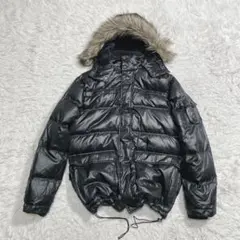 OLD ユニクロ　ダウンジャケット　ブラック　ファー　光沢　短丈　y2k L