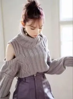 GRL オープンショルダーニットトップス オフタートル mb949