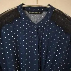 ZARA BASIC ネイビー ドット柄 デザインワンピース