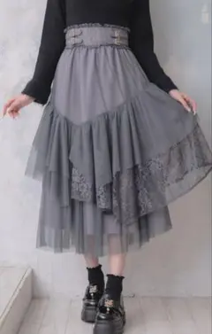 couturebyROJITAチュールアシメティアードスカート チャコールグレーのサムネイル