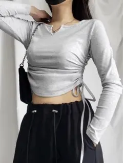 サイドシャーリングリボンショートデザインＴシャツ