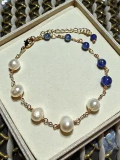 【14kgf 】大粒サファイア＆淡水パール＊ブレスレットNo.239