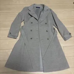 ファー付きグレー ダブルブレストロングコート