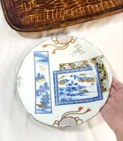 骨董　金彩色絵皿1枚 平皿　在銘 肥前 有田城岩（城島窯） 手書き