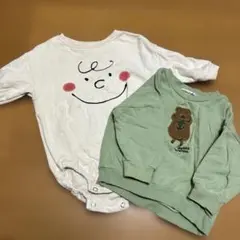 トレーナー 80サイズ グリーン くま ベージュ 顔