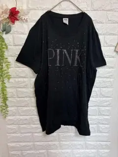 美品✨PINK ラインストーン ロゴTシャツ ブラック XL オーバーサイズのサムネイル